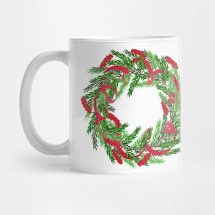 Christmas wreath with red berries and ribbons Mug